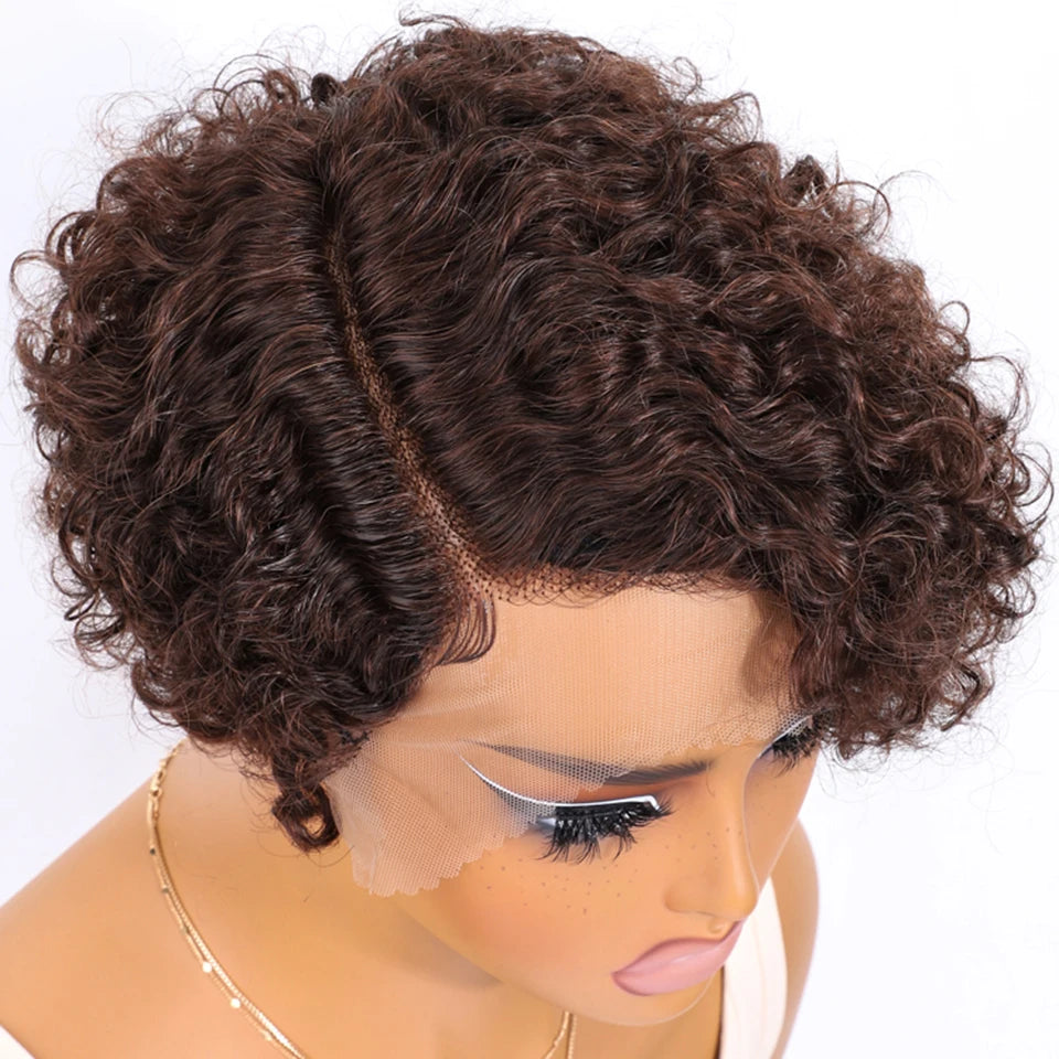 Peruca Wavy Pixie Cut Marrom 15 cm