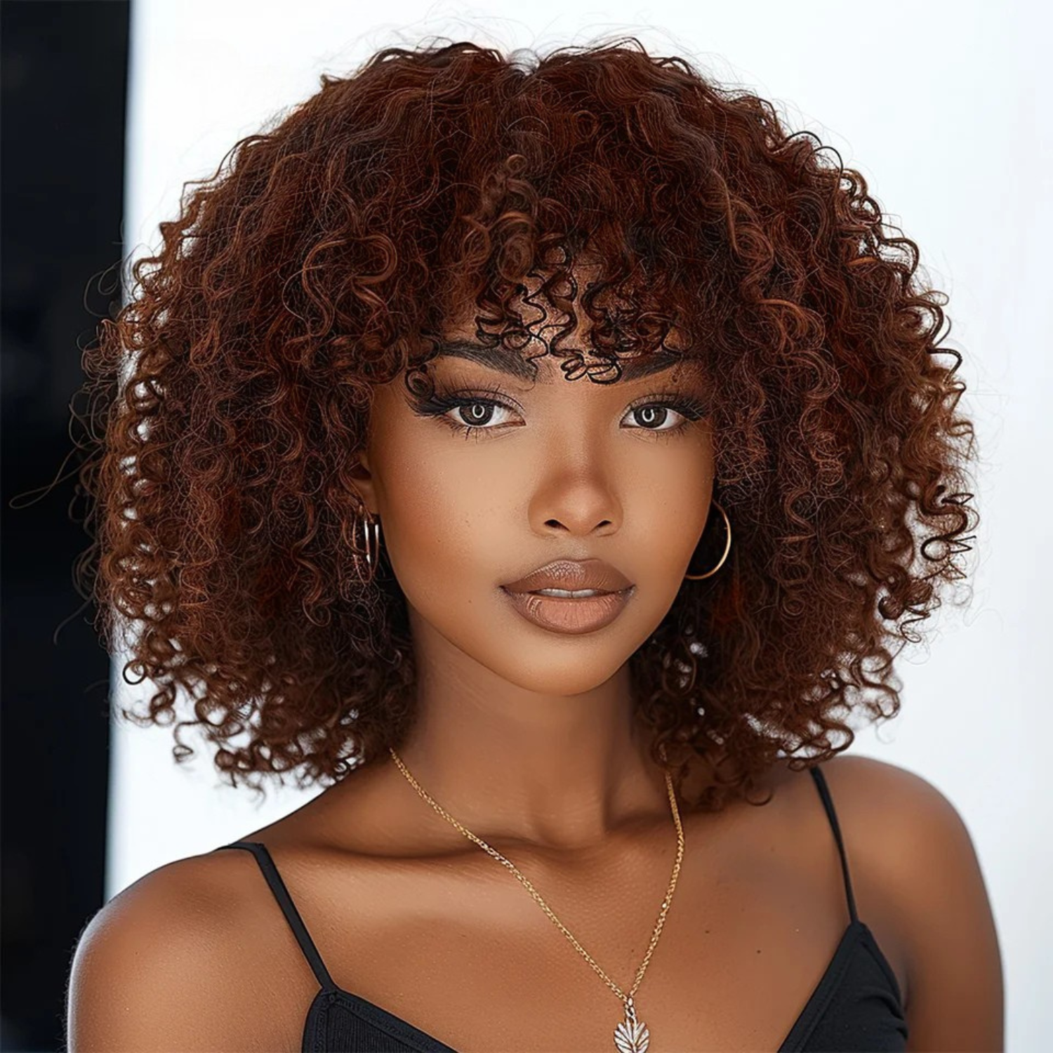 Peruca Curly Bob com Franja, Feita de Cabelo Humano, Comprimento de 30 cm, Ideal para Mulheres que Buscam Autoestima e Estilo Moderno | La Dandara