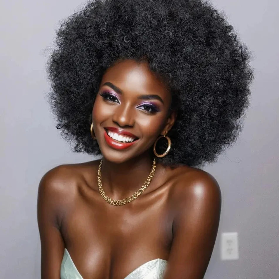 Peruca Afro Kinky, Feita de Cabelo Humano, Comprimento de 25 cm, Ideal para Mulheres que Buscam Autoestima e Estilo Natural | La Dandara