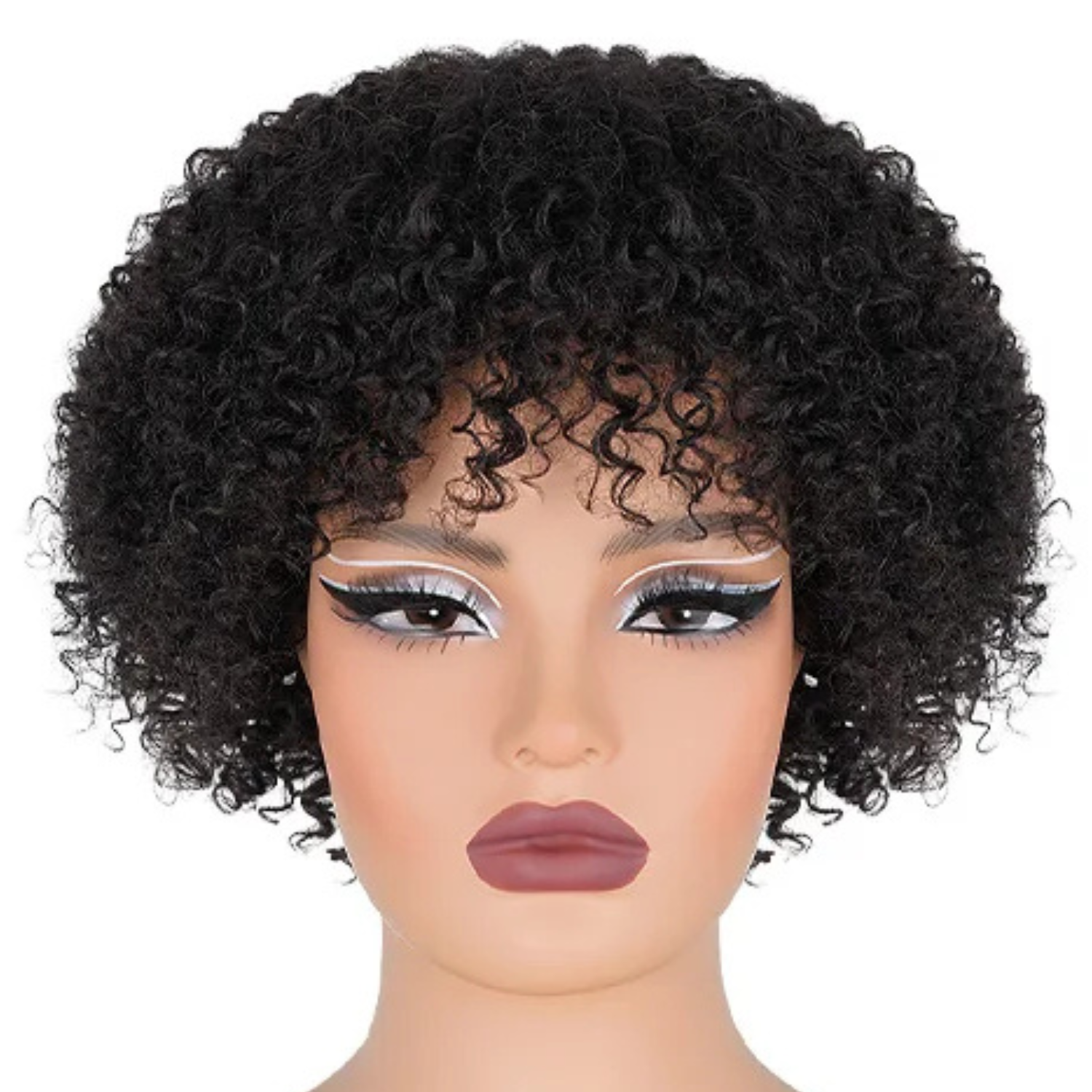 Peruca Afro Curly de Cabelo Humano com Franja 15 cm