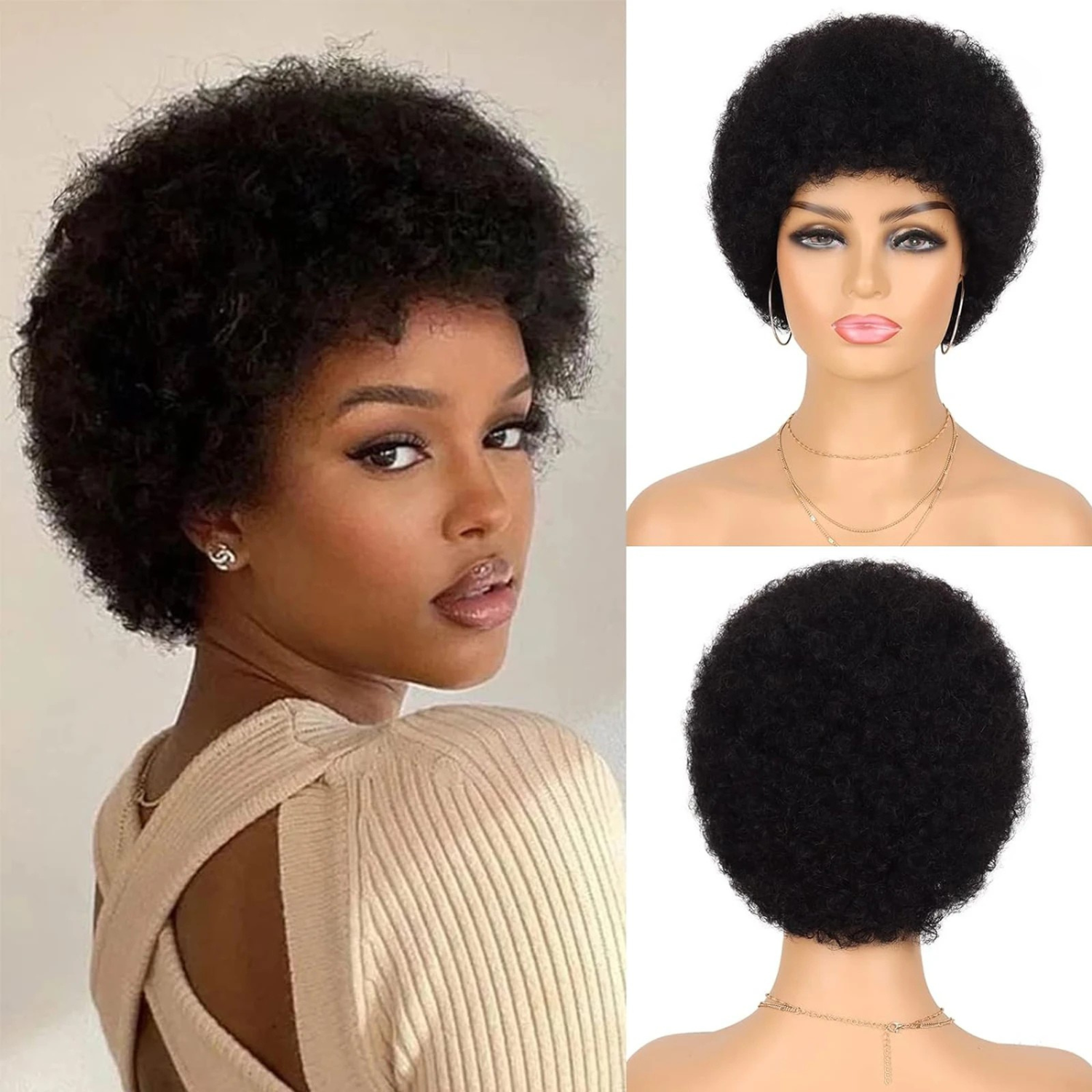 Peruca Afro Kinky Curta, Feita de Cabelo Humano, Comprimento de 10 cm, Ideal para Mulheres que Buscam Autoestima e Estilo Natural | La Dandara