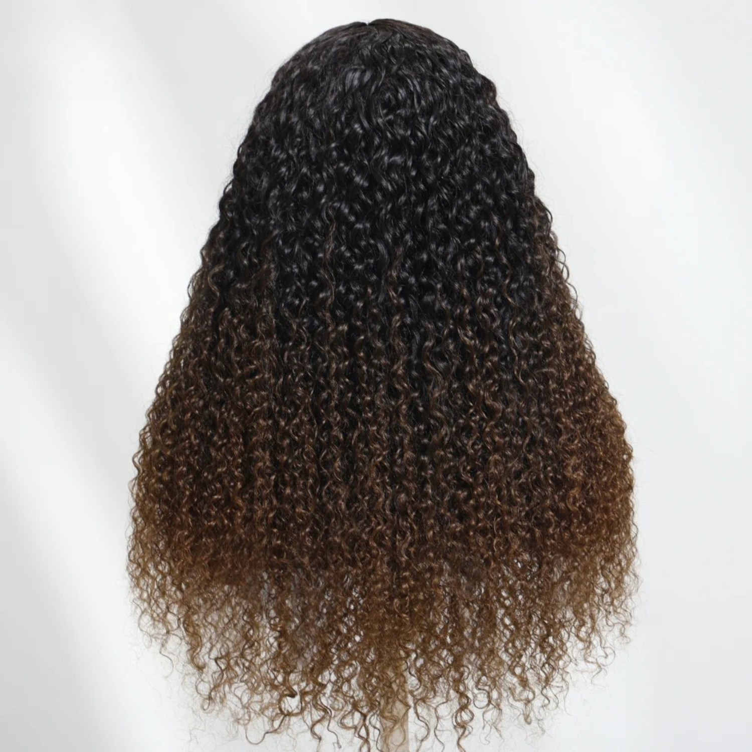 Peruca V Part Curly Ombre Castanho Mel Cabelo Humano 24 cm