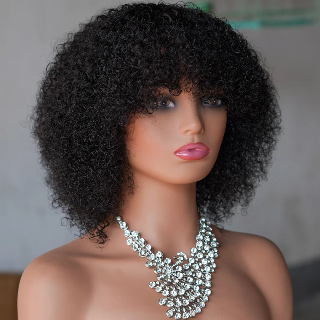 Peruca Afro Curly Bob com Franja 30 cm