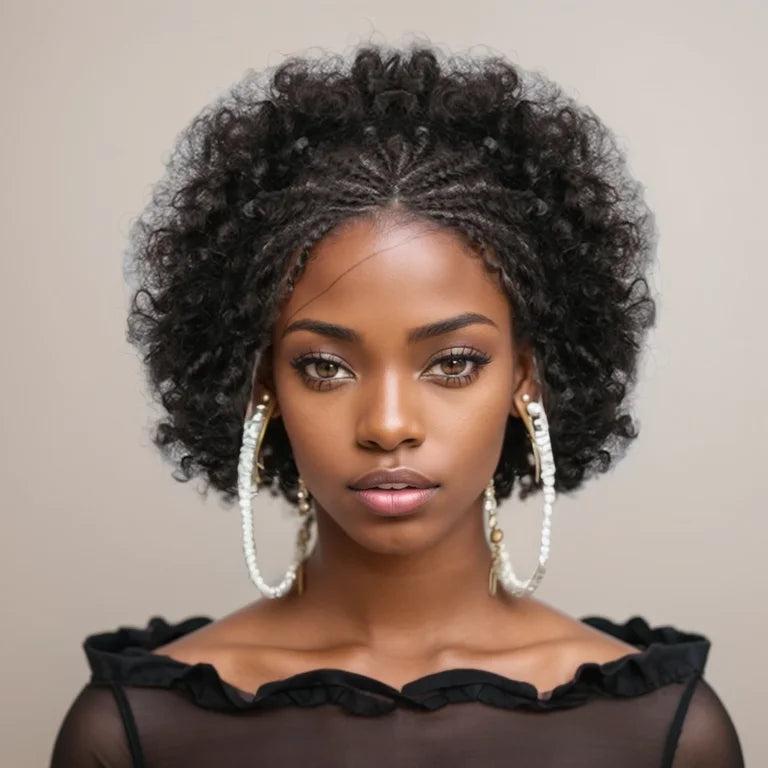 Afro Puff com Trança 13x4 Lace Frontal Curly