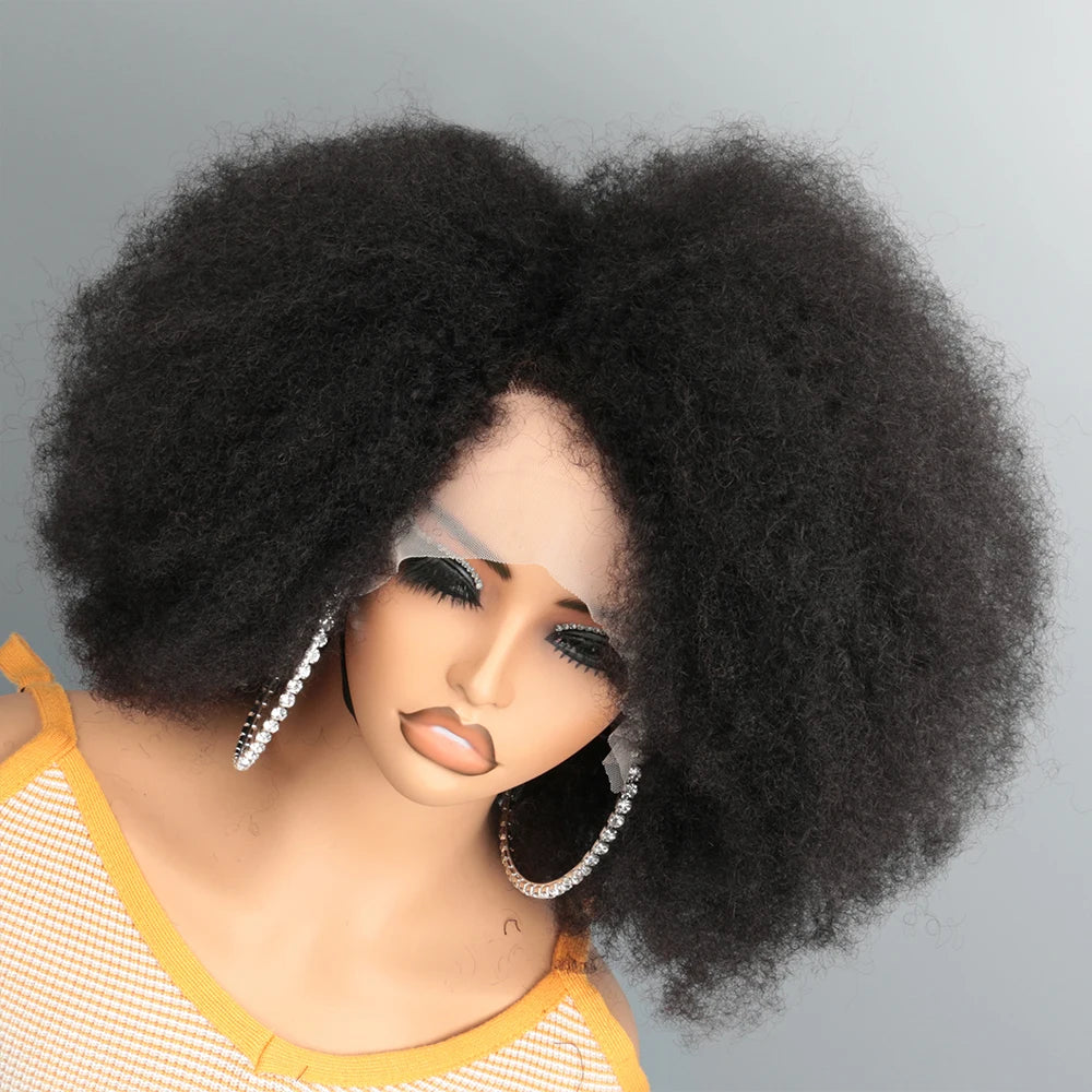 Peruca Afro Kinky Lace Front 35 cm, Cabelo Humano, La Dandara