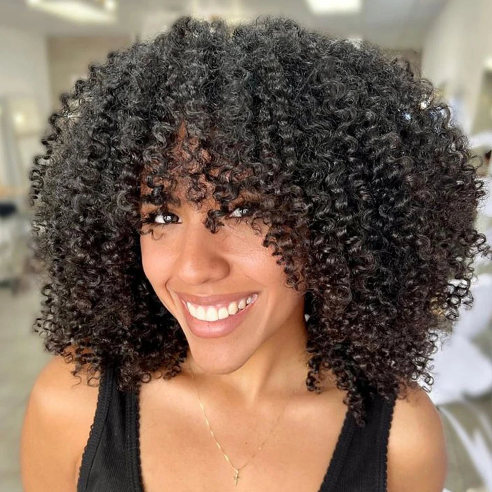 Peruca Afro Coily – Cabelo Humano com Franja 30 cm | La Dandara