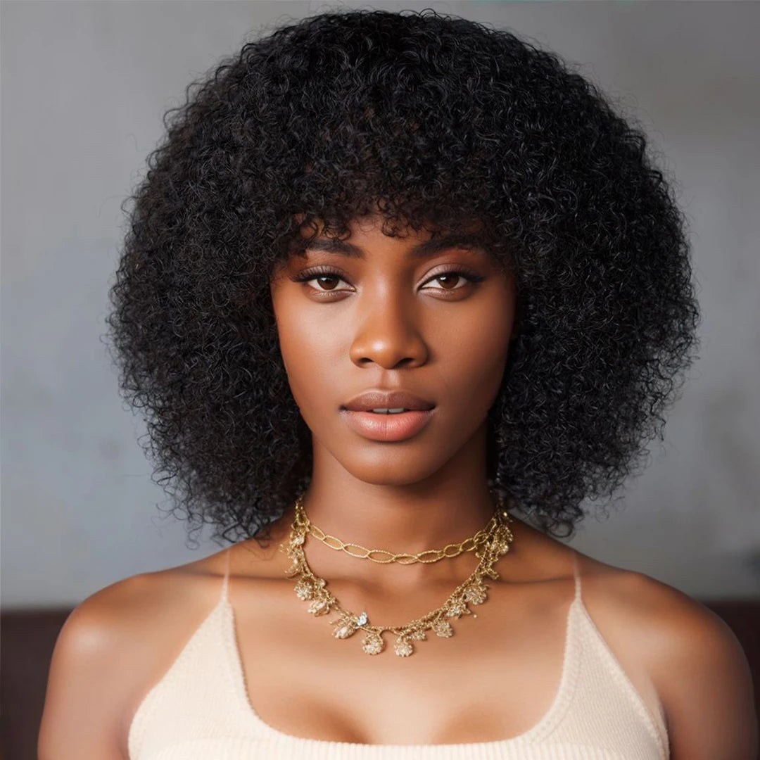 Peruca Afro Curly Bob com Franja 30 cm