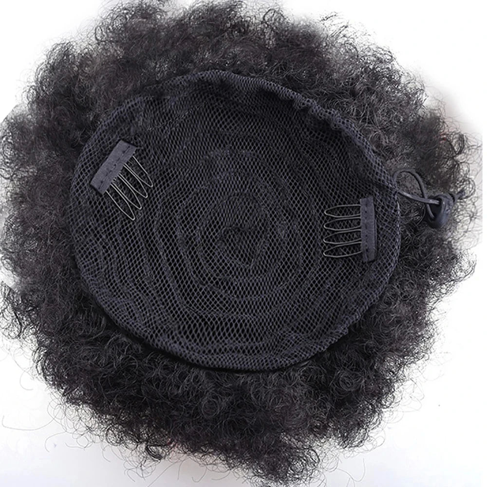 Afro Puff com Cordão Cabelo Humano Kinky 10 a 25 cm