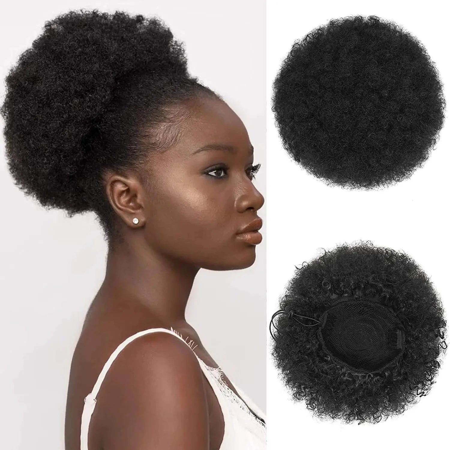 Afro Puff com Cordão Cabelo Humano Kinky 10 a 25 cm