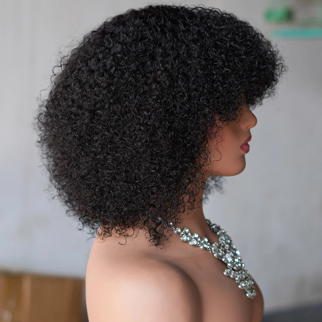 Peruca Afro Curly Bob com Franja 30 cm