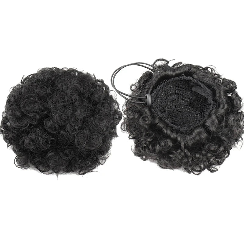 Afro Puff com Cordão Cabelo Humano Kinky 10 a 25 cm