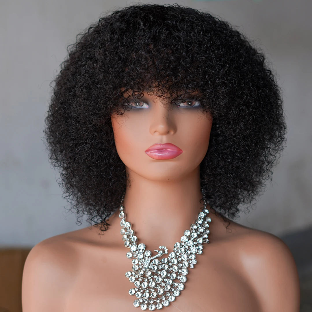 Peruca Afro Curly Bob com Franja 30 cm